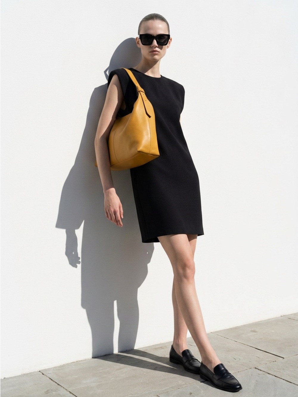 Zara Small Black Structured Shoulder Pad Sleeveless Round Neck Shift Mini Dress